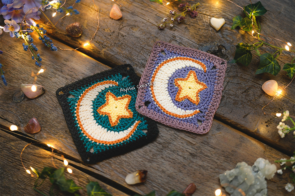Star with Crescent Moon Combination Granny Square Crochet PDF PATTERN (English)