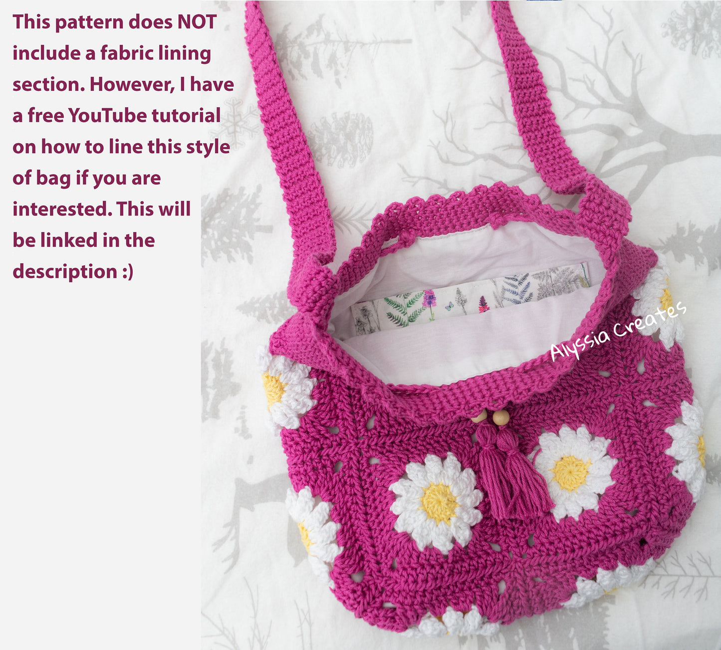 Daisy Crossbody Drawstring Bag Crochet PDF PATTERN - Advanced Beginner/Intermediate (English)