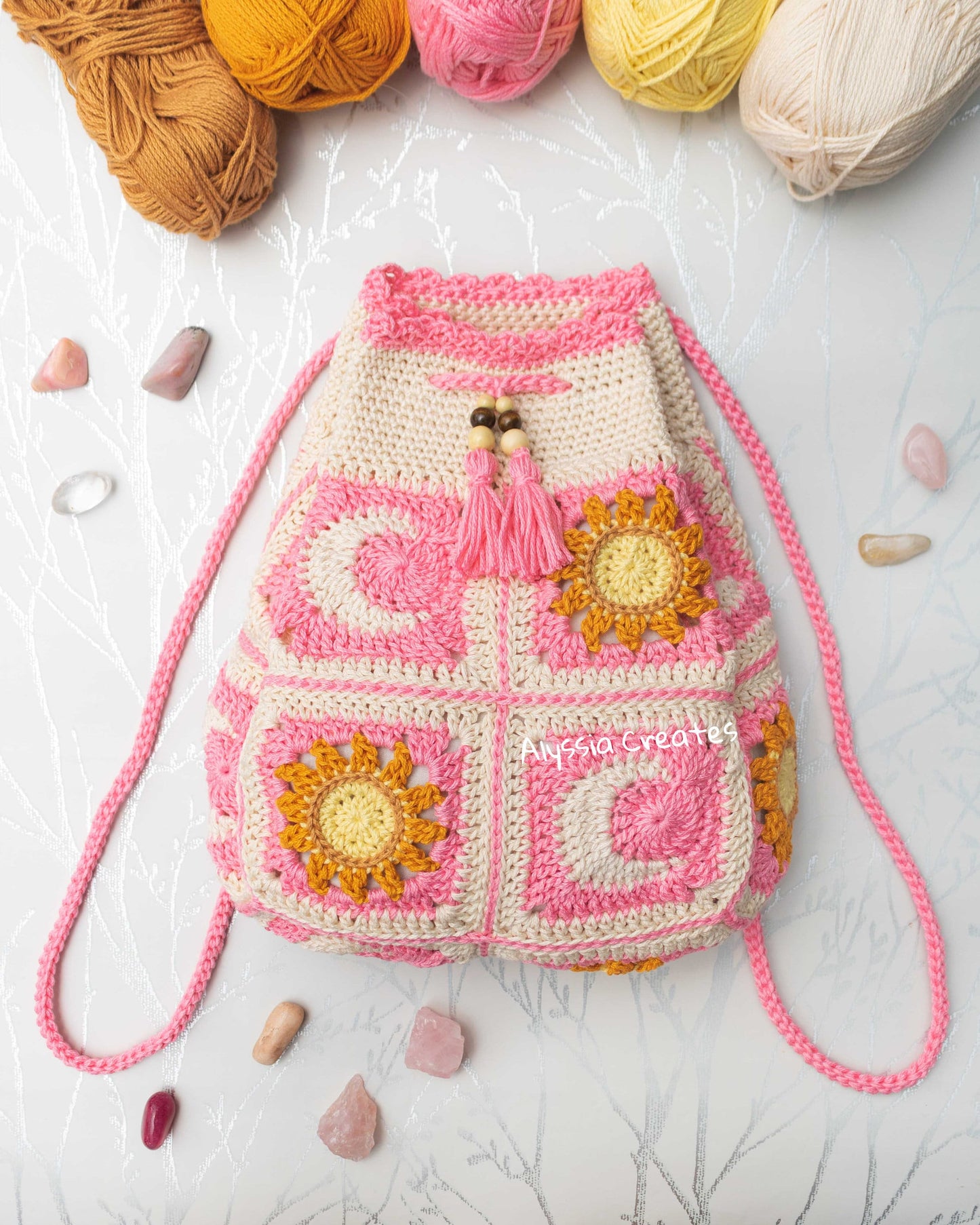 Sun and Moon Drawstring Backpack Crochet PDF PATTERN - Intermediate (English)