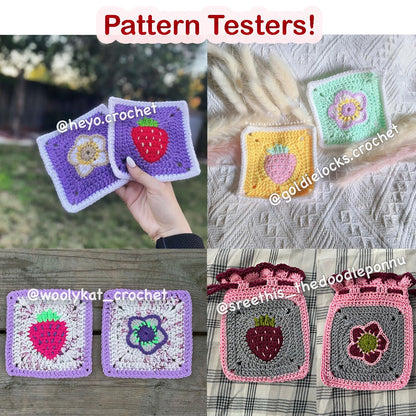 Strawberry Themed Granny Squares Crochet PDF PATTERN PACK (English)