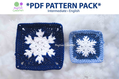 Small and Large Snowflake Granny Square Crochet PDF PATTERN Pack (English)