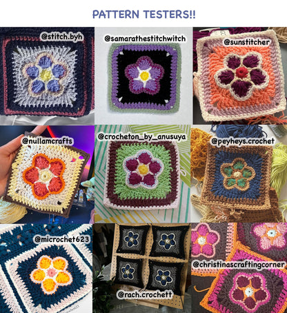 Forget Me Not Flower Granny Square Crochet PDF PATTERN - Intermediate (English)