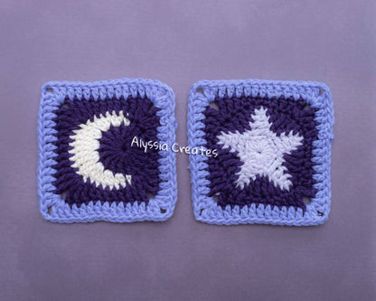 Moon and Star Granny Square Crochet PDF PATTERN Pack (English)