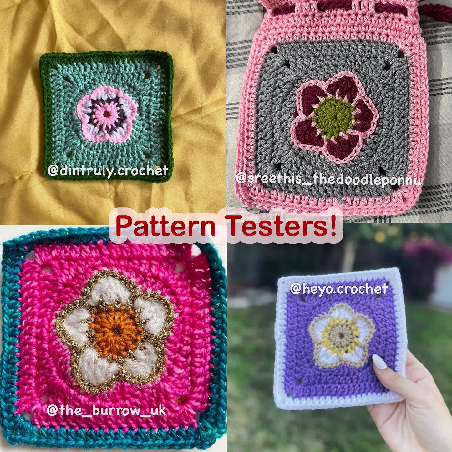 Strawberry Flower Granny Square Crochet PDF PATTERN (English)