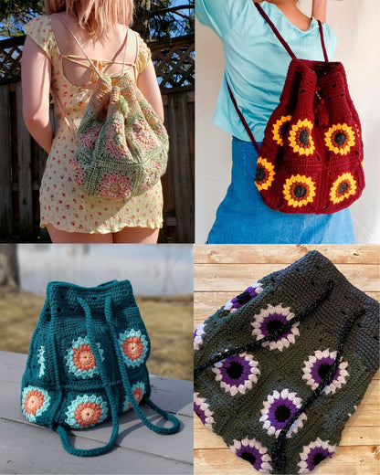 Sunflower Drawstring Backpack Crochet PDF PATTERN (English)