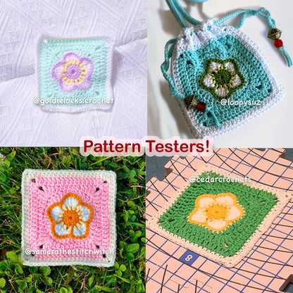 Strawberry Flower Granny Square Crochet PDF PATTERN (English)