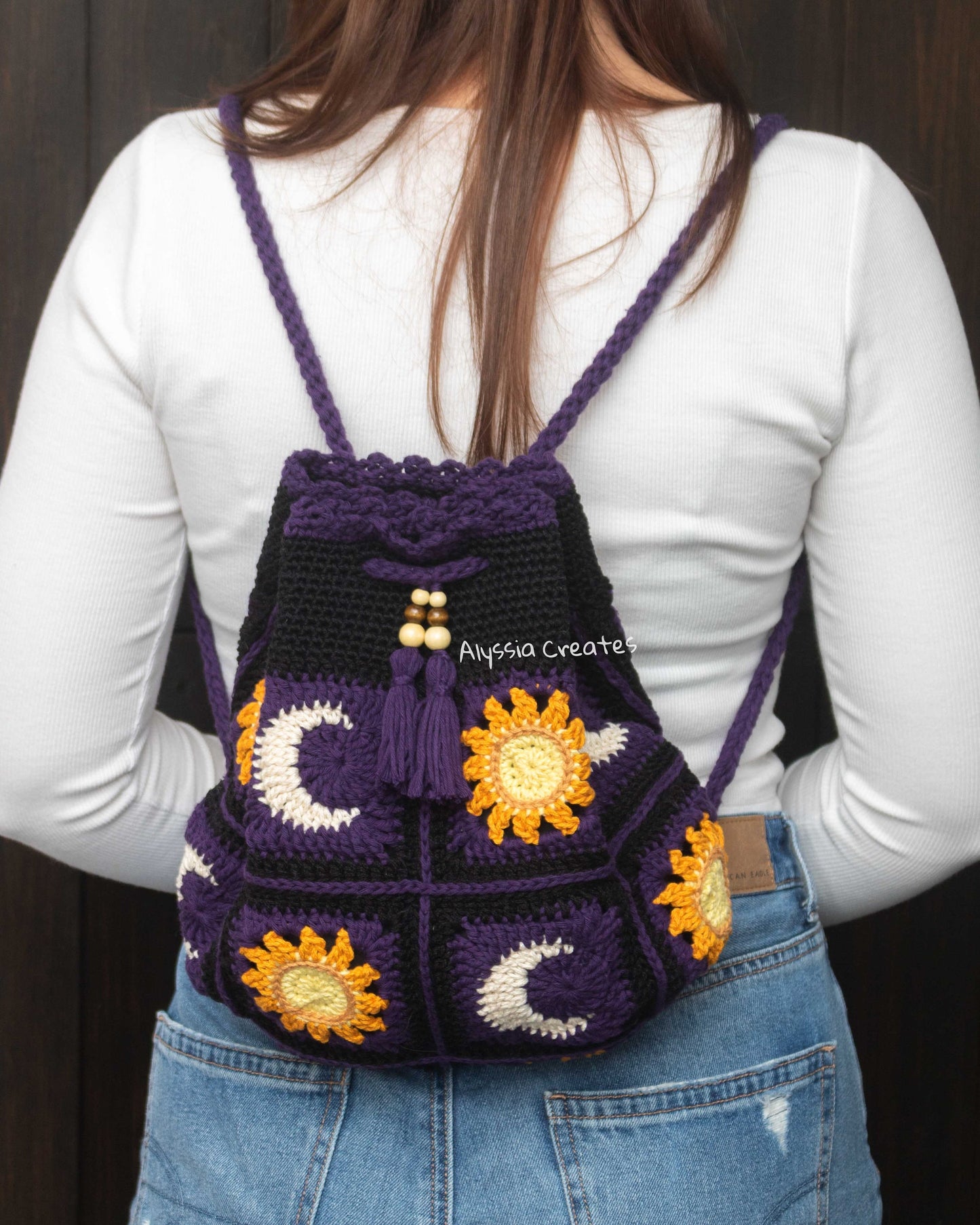 Sun and Moon Drawstring Backpack Crochet PDF PATTERN - Intermediate (English)