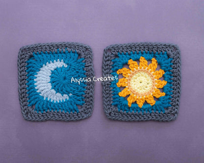 Sun and Moon Granny Square Crochet PDF PATTERN (English)
