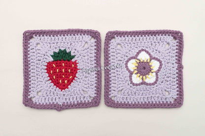 Strawberry Themed Granny Squares Crochet PDF PATTERN PACK (English)