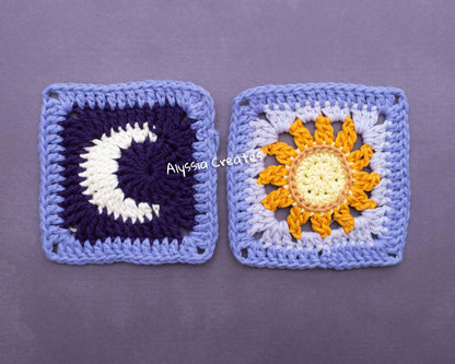 Sun and Moon Granny Square Crochet PDF PATTERN (English)