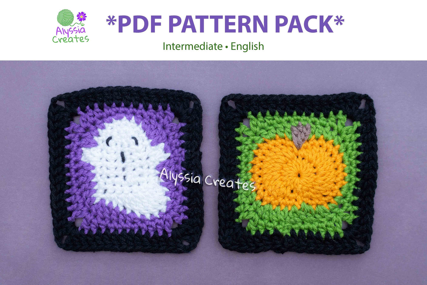 Ghost and Pumpkin Crochet Granny Square PDF PATTERN Pack (English)
