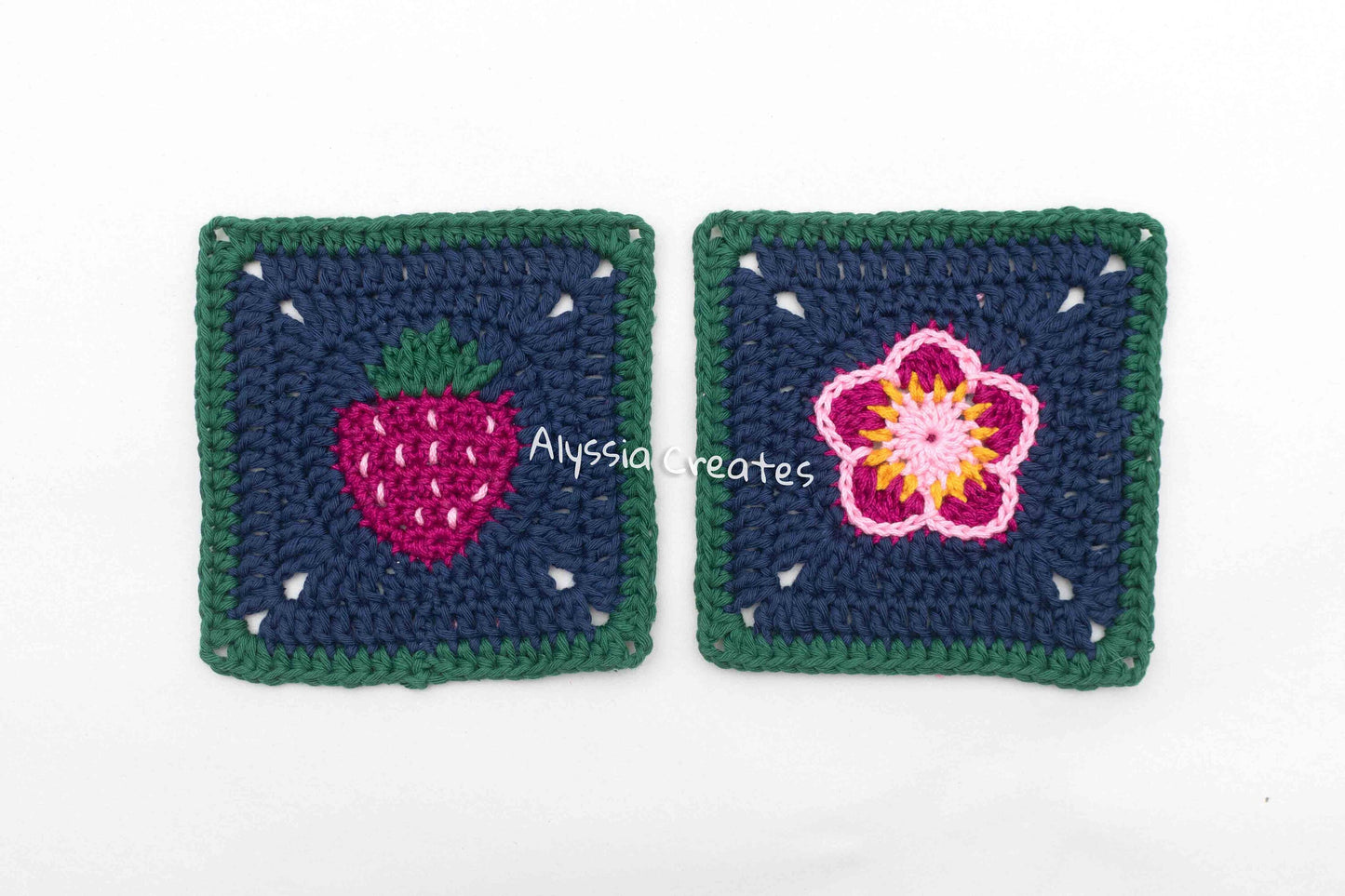 Strawberry Themed Granny Squares Crochet PDF PATTERN PACK (English)