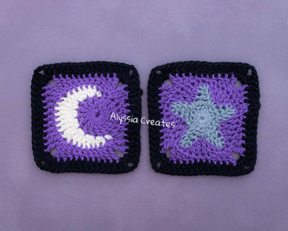 Moon and Star Granny Square Crochet PDF PATTERN Pack (English)