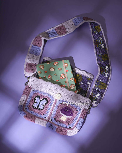 Butterfly and Mushroom Book Sleeve Bag Crochet PDF PATTERN - Intermediate (English)