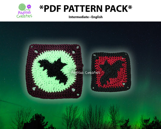 Small Bat and Large Bat with Moon Granny Square Crochet PDF PATTERN Pack (English)