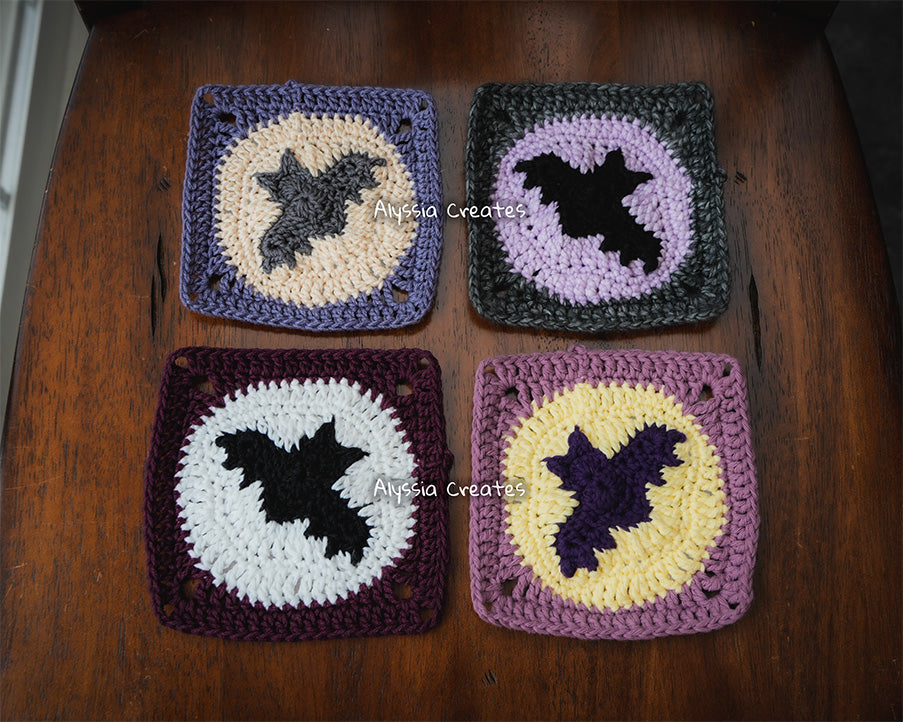 Bat with Moon Granny Square Crochet PDF PATTERN (English)