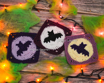 Bat with Moon Granny Square Crochet PDF PATTERN (English)