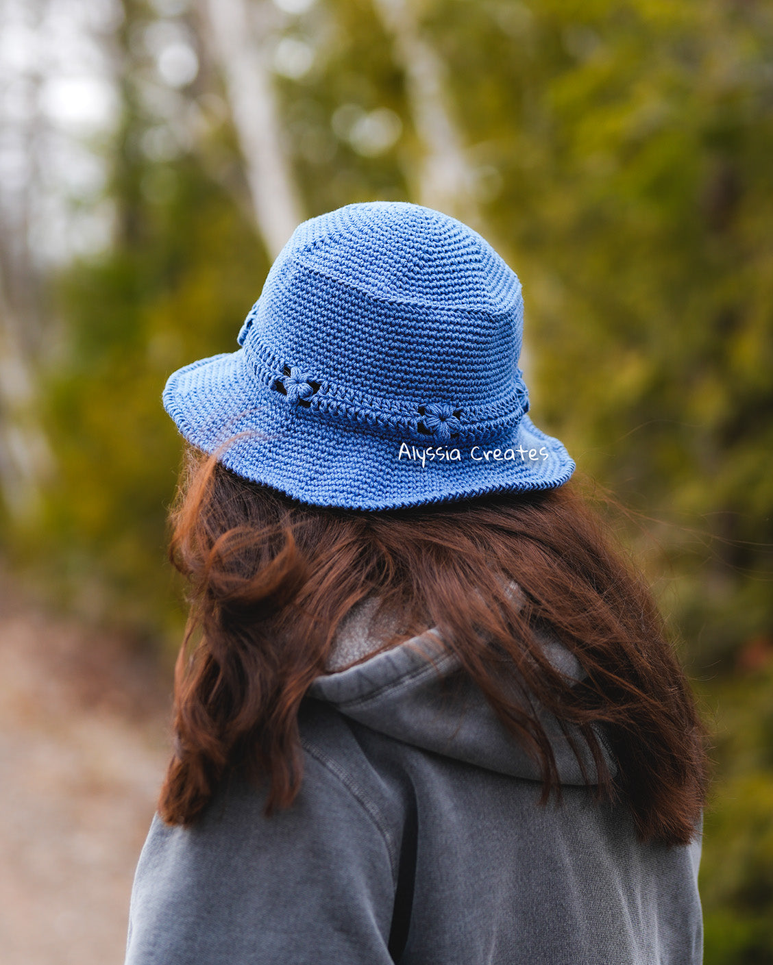 Puff Flower Bucket Hat Crochet PDF PATTERN | 4 sizes + 2 brim options!