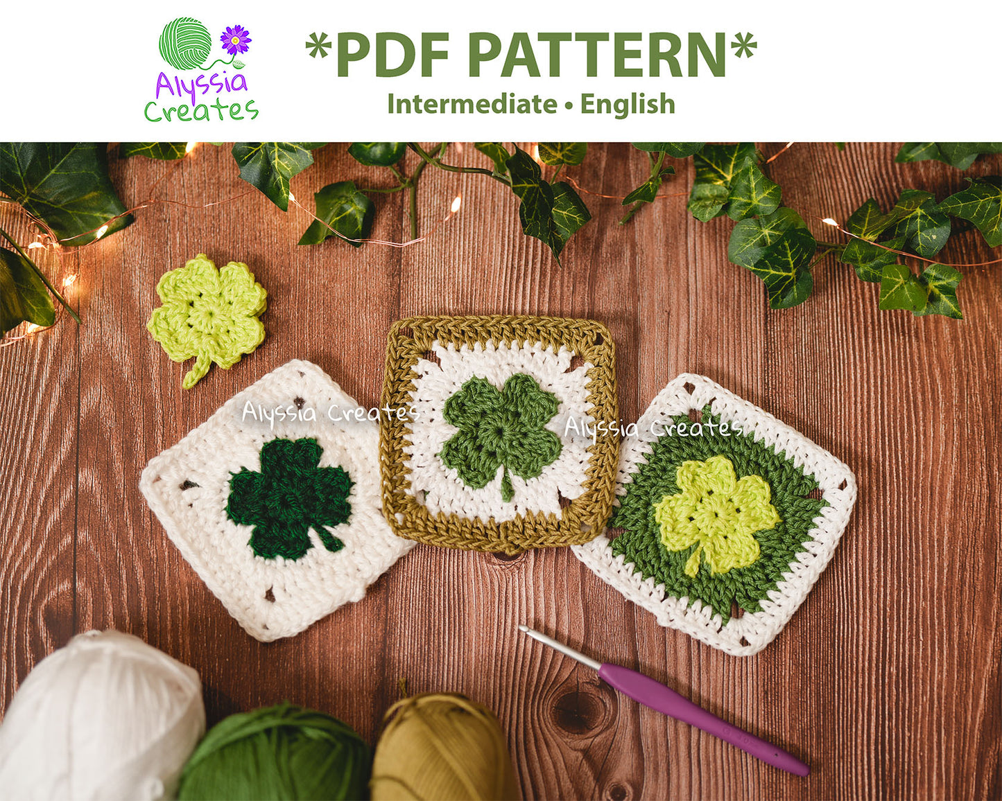 Clover Granny Square Crochet PDF PATTERN (English)