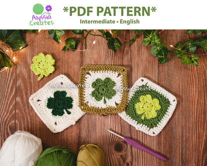 Clover Granny Square Crochet PDF PATTERN (English)