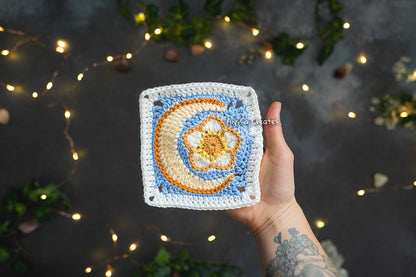 Flower with Crescent Moon Combination Granny Square Crochet PDF PATTERN (English)