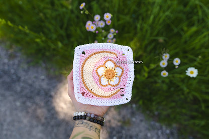 Flower with Crescent Moon Combination Granny Square Crochet PDF PATTERN (English)