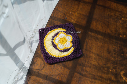 Flower with Crescent Moon Combination Granny Square Crochet PDF PATTERN (English)
