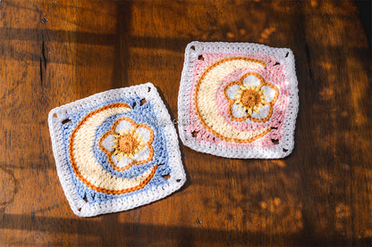 Flower with Crescent Moon Combination Granny Square Crochet PDF PATTERN (English)
