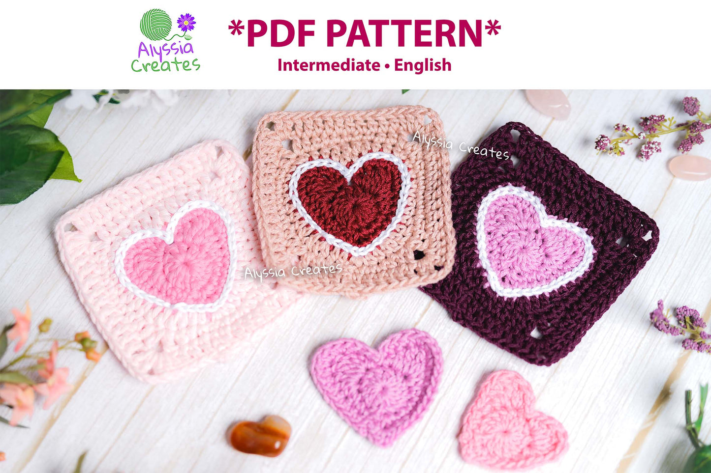 Heart Granny Square Crochet PDF PATTERN (English)