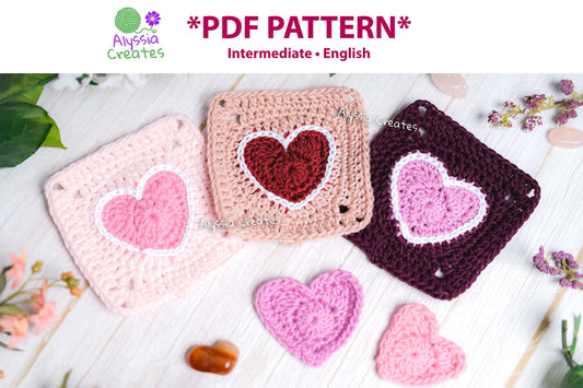 Heart Granny Square Crochet PDF PATTERN (English)