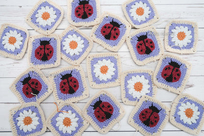 Ladybug and Daisy Granny Squares Crochet PDF PATTERN PACK - Intermediate (English)