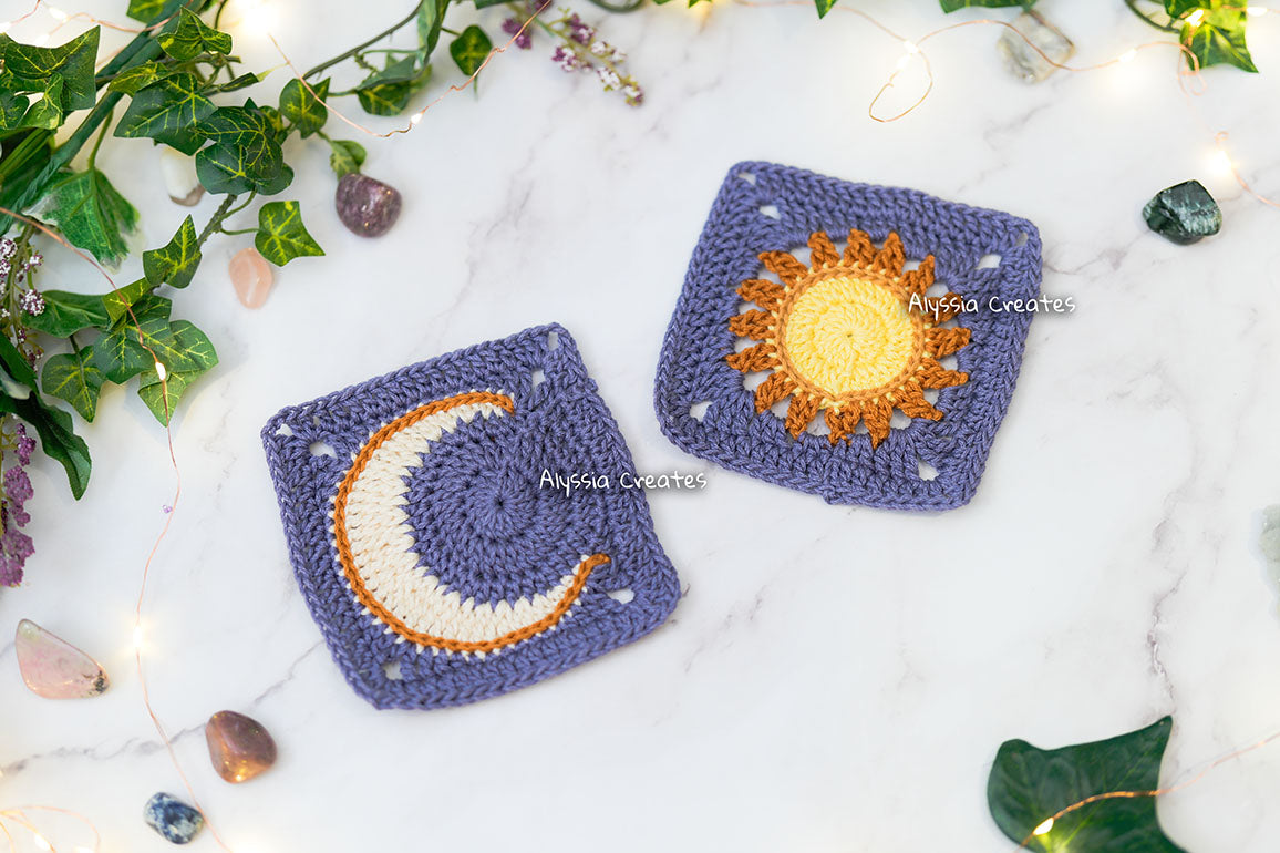 Large Sun and Moon Granny Square Crochet PDF PATTERN Pack (English)