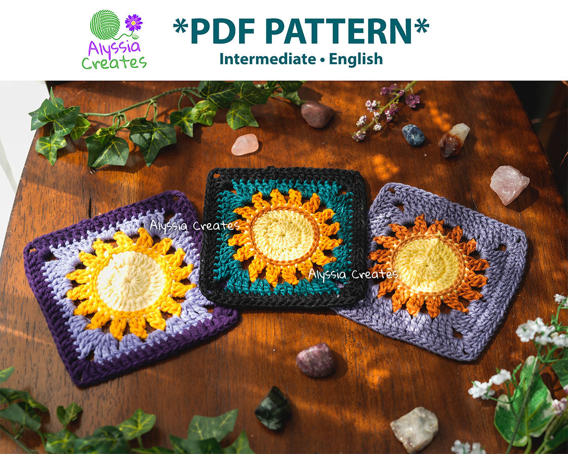 Large Sun Granny Square Crochet PDF PATTERN (English)