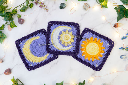 Celestial Sun, Moon and Combination Granny Square Crochet PDF PATTERN Pack (English)