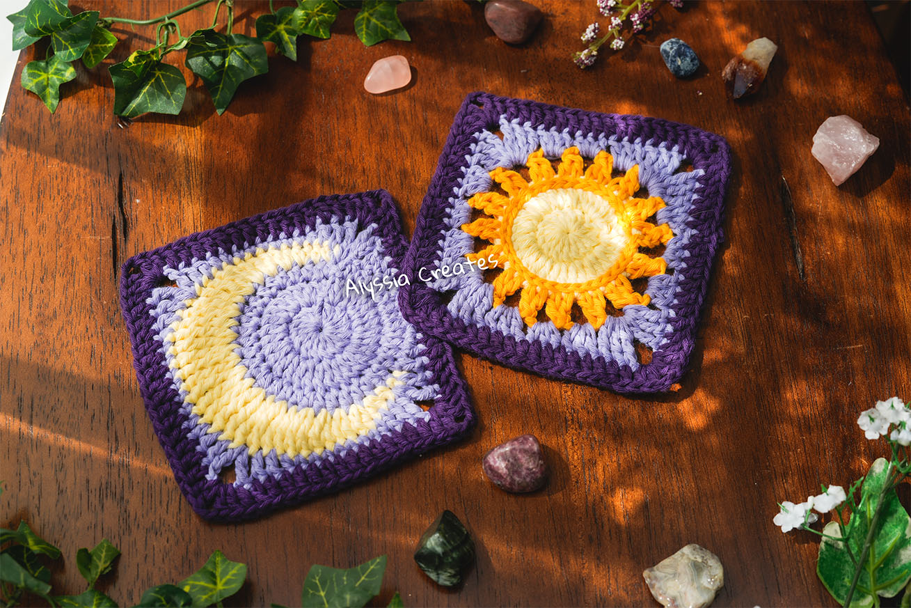 Large Sun and Moon Granny Square Crochet PDF PATTERN Pack (English)