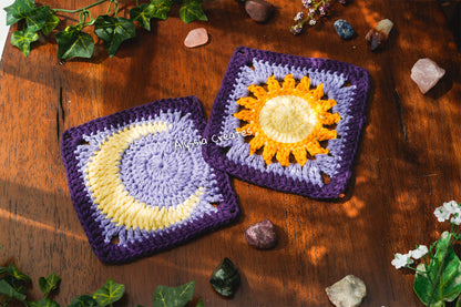Large Sun and Moon Granny Square Crochet PDF PATTERN Pack (English)