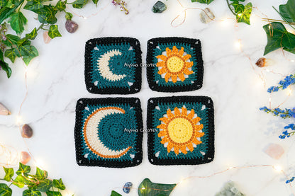 Small and Large Sun and Moon Granny Square Crochet PDF PATTERN Pack (English)