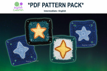 Star and Sparkle Granny Square Crochet PDF PATTERN Pack (English)