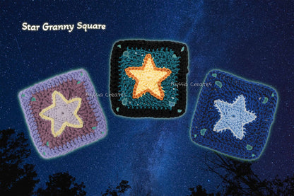 Star and Sparkle Granny Square Crochet PDF PATTERN Pack (English)