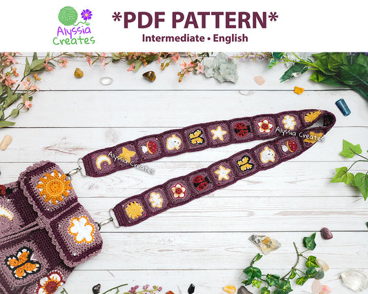 Mini Granny Square Customizable Strap PDF Add-On PATTERN (Bag, Camera, Binocular strap etc.) | Intermediate (English)