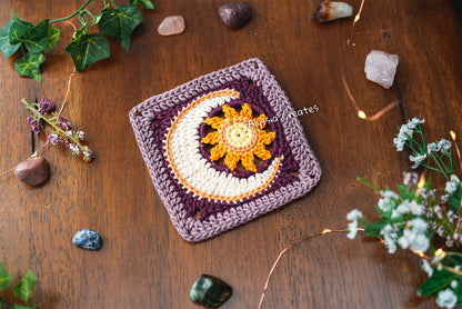 Sun with Crescent Moon Combination Granny Square Crochet PDF PATTERN (English)