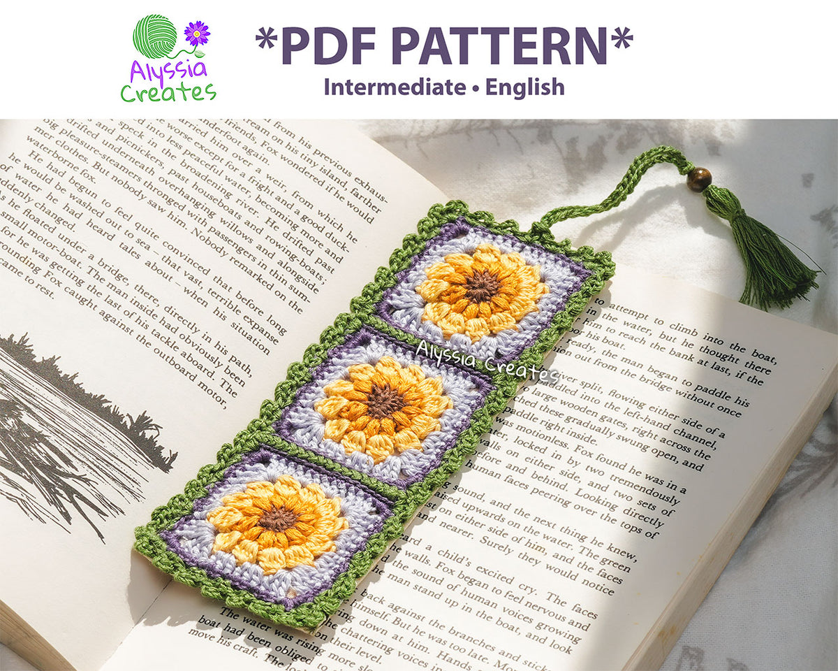 Crochet Sunflower Granny Square Bookmark PDF PATTERN | Intermediate