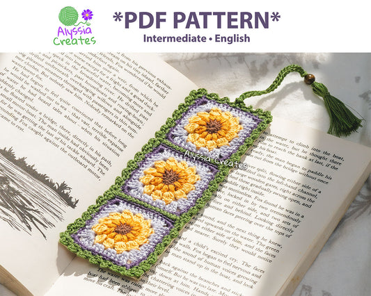 Crochet Sunflower Granny Square Bookmark PDF PATTERN | Intermediate