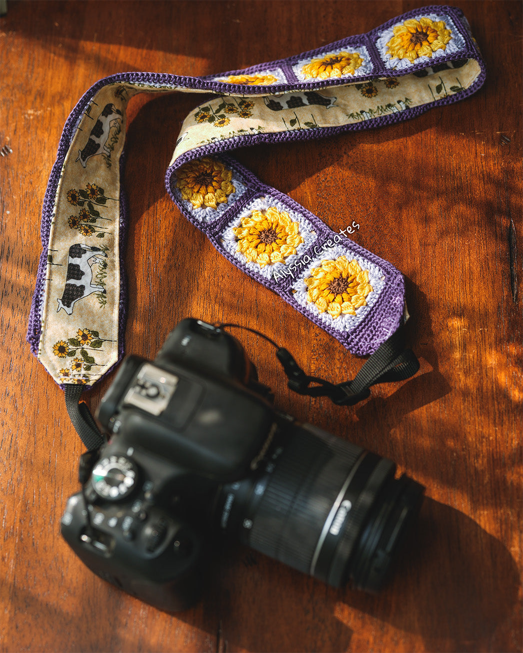 Crochet Sunflower Granny Square Strap PDF PATTERN (Bag, Camera, Binocular strap etc.) | Intermediate