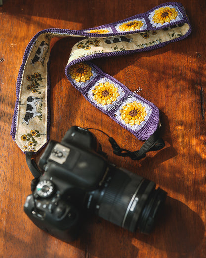 Crochet Sunflower Granny Square Strap PDF PATTERN (Bag, Camera, Binocular strap etc.) | Intermediate