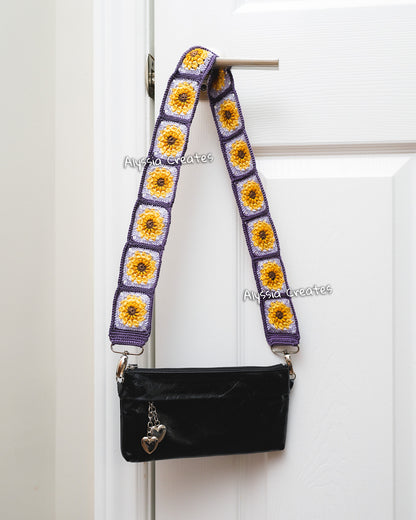 Crochet Sunflower Granny Square Strap PDF PATTERN (Bag, Camera, Binocular strap etc.) | Intermediate