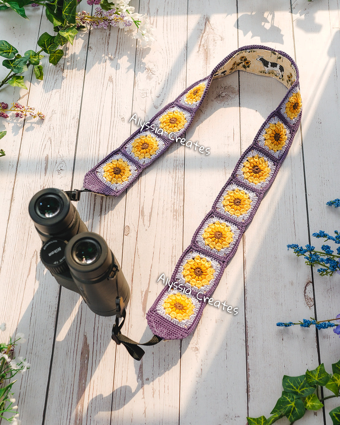 Crochet Sunflower Granny Square Strap PDF PATTERN (Bag, Camera, Binocular strap etc.) | Intermediate