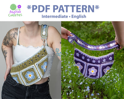 Forget Me Not Flower Bum Bag Crochet PDF PATTERN - Intermediate (English)