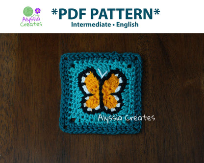 Butterfly Granny Square Crochet PDF PATTERN - Intermediate (English)
