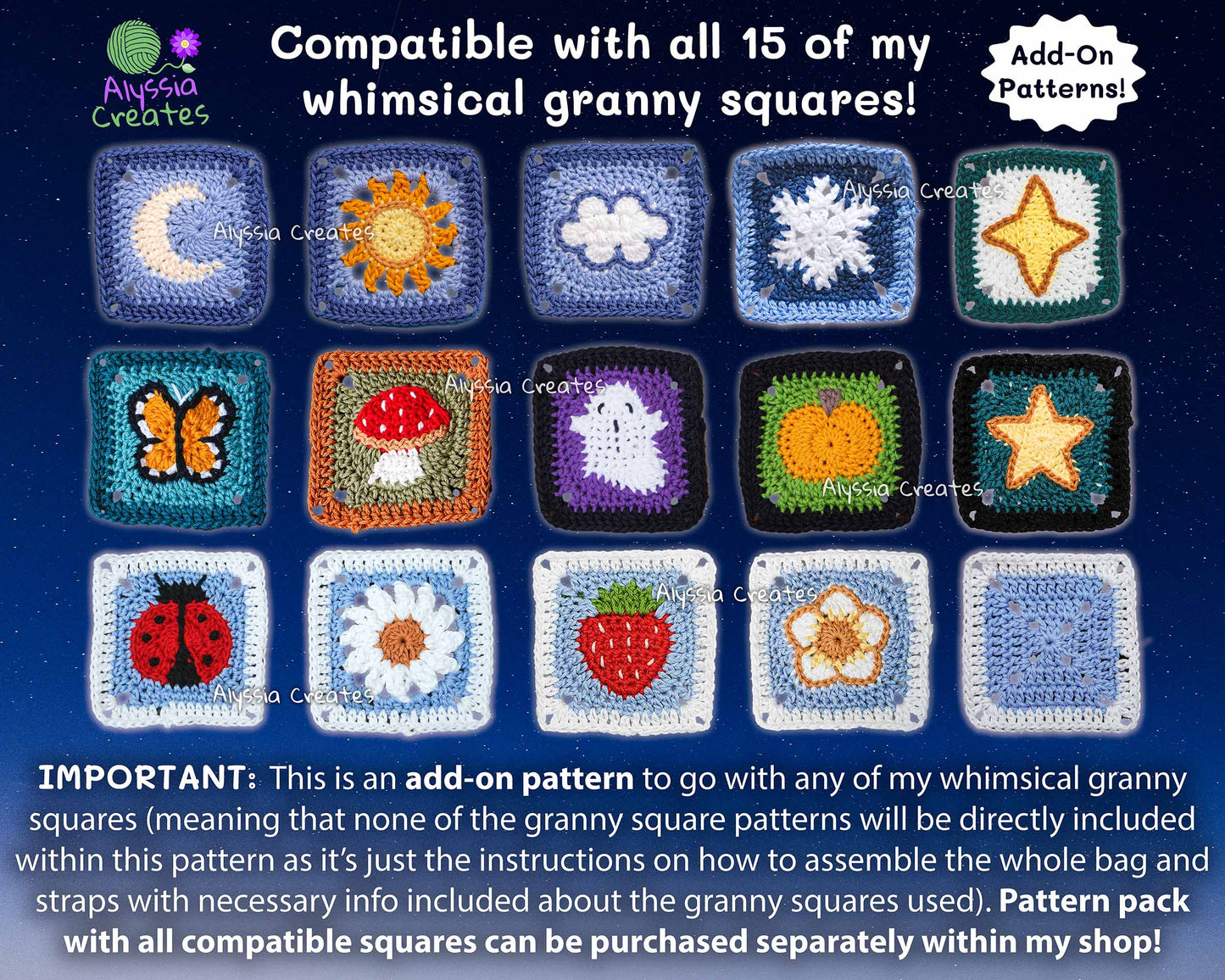 Customizable Witchy Crochet Bag add-on PDF PATTERN - Interchangeable between Crossbody/Shoulder Bag and Backpack! | Intermediate (English)